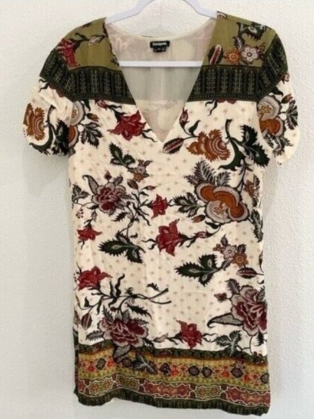 Desigual Floral Chiffon Dress Casual V Neck Relaxed Art To Wear